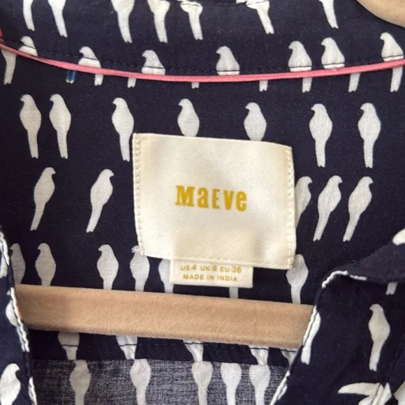 Maeve Anthropologie Bird Print Long Sleeve Button-down Blouse - Picture 2 of 6